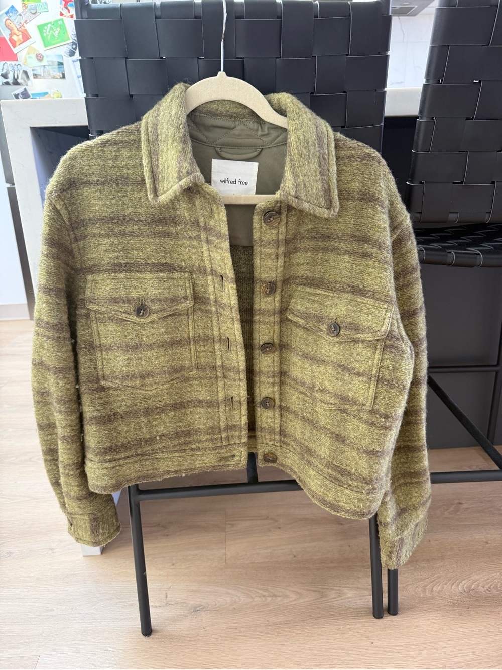 Wilfred Olive Striped Wool-Blend Cropped Jacket